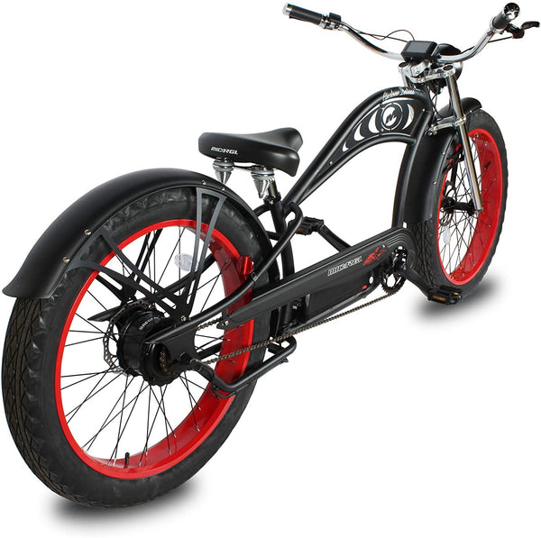 Cyclone E-Bike with Head Light & Fender, Color: Matte-Black, Rims Red