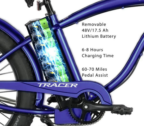 Signature Pro - 26'' 800W Chopper Cruiser Electric Bike, Color: Blue