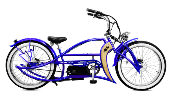 Signature Pro - 26'' 800W Chopper Cruiser Electric Bike, Color: Blue