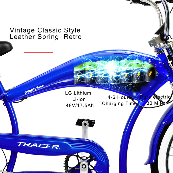 TWENTY 5 GT - 26" E-Bike Stretch Cruiser Color: Blue